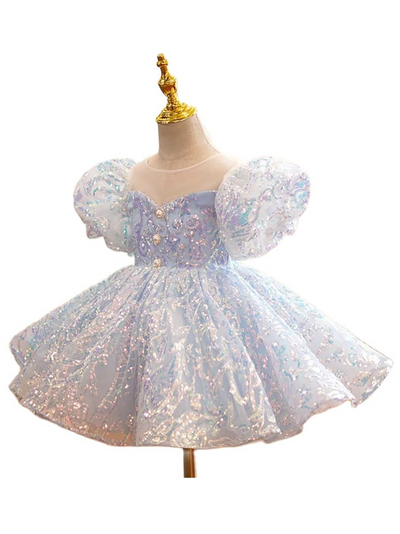 White Sequin Mini Dress | Little Girls Formal Dress - Mia Belle Girl