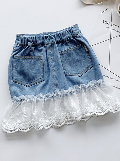 Girls Look Better in Lace Top and Denim Skirt Set