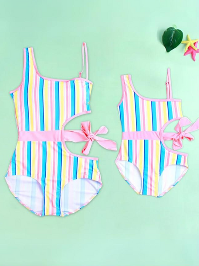 Mia Belle Girls Striped One-Piece Swimsuit | Mommy And Me