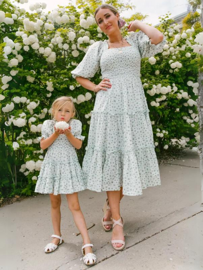 Mia Belle Girls Blue Floral Dress | Mommy and Me Dresses