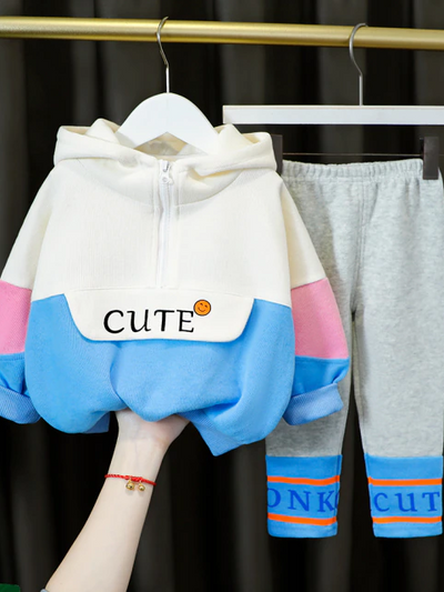 Baby Cute Kiddo Casual Hooded Sweater And Pants Set Blue