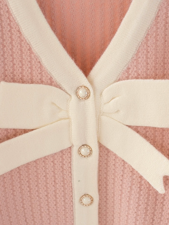 Girls Sweaters | Big Bow Pearl Button Pink Cardigan | Mia Belle Girls