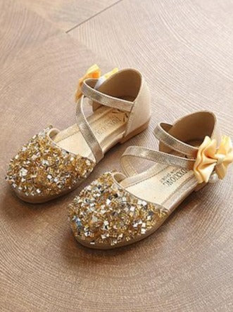 Girls Gold Sequin Ballerina Flats Shoes By Liv and Mia