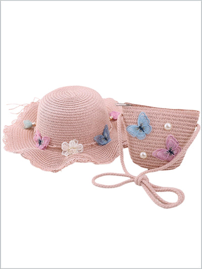 Girls Straw Hat & Purse Set -Pink | Girls Accessories - Mia Belle Girls