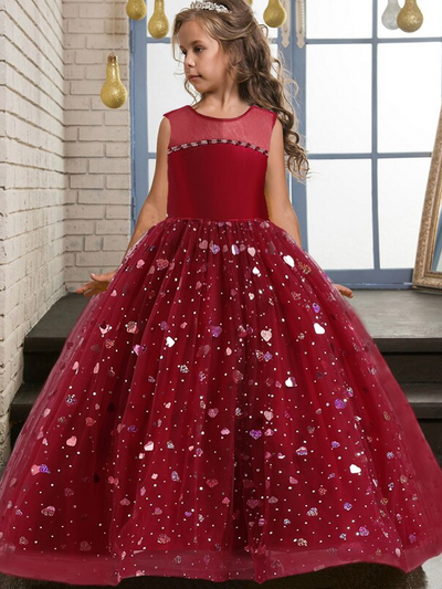 Little Girls Special Occasion Dress | Sparkle Heart Sheer Collar Gown
