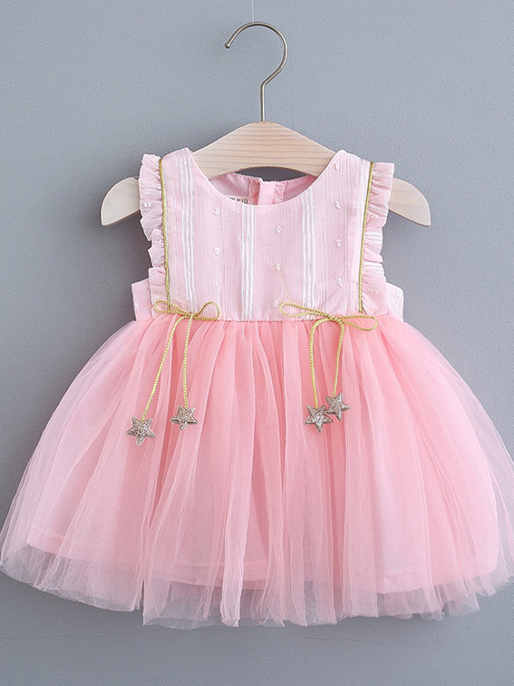 Baby Spring Baby tulle dress has delicate gold star details-pink-tulle-ruffled