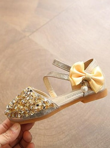 Girls Gold Sequin Ballerina Flats Shoes By Liv and Mia