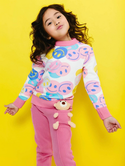 Mia Belle Girls Smiley Face Pullover Sweater | Girls Sweaters