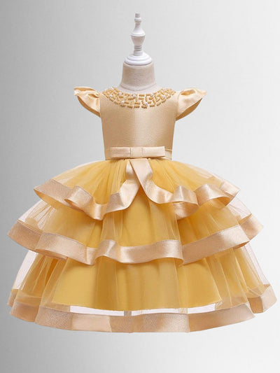 Little Girls Formal Dresses | Bead Embellished Tiered Tulle Dress 