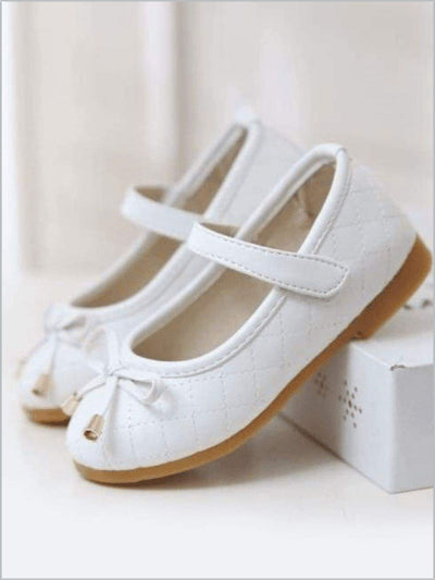 Girls White Bow Flats Shoes By Liv and Mia