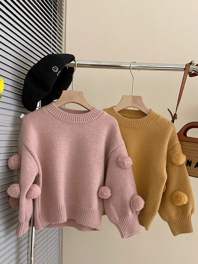 Toddler Clothing Sale | Pom Pom Sleeve Knit Sweater | Mia Belle Girls