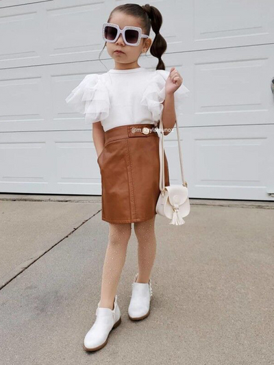 Girls Every Girls Needs This Ruffled Top and Faux Leather Skirt Set