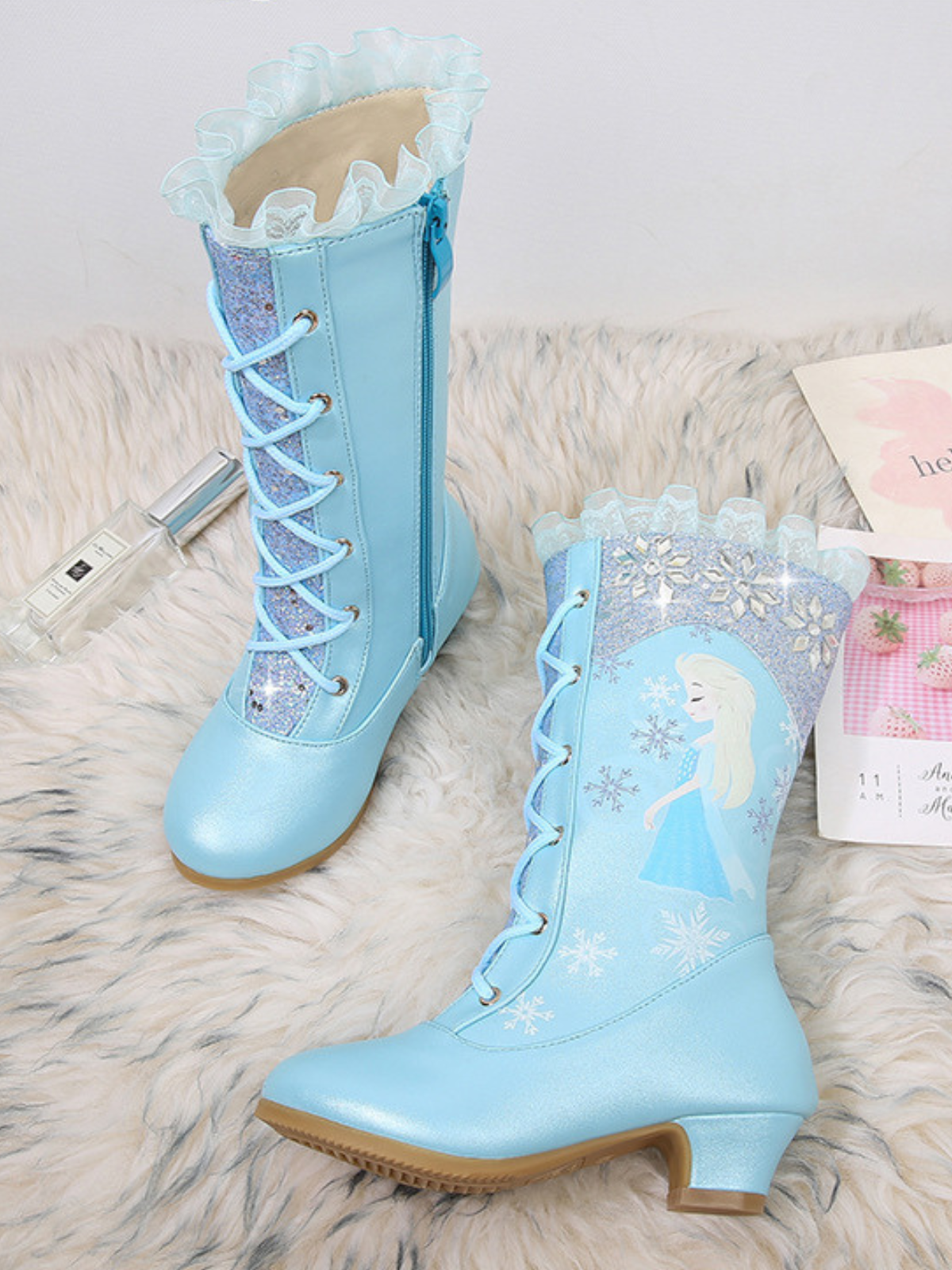 Snow Princess Ruffle Trim Sparkly Boots By Liv and Mia