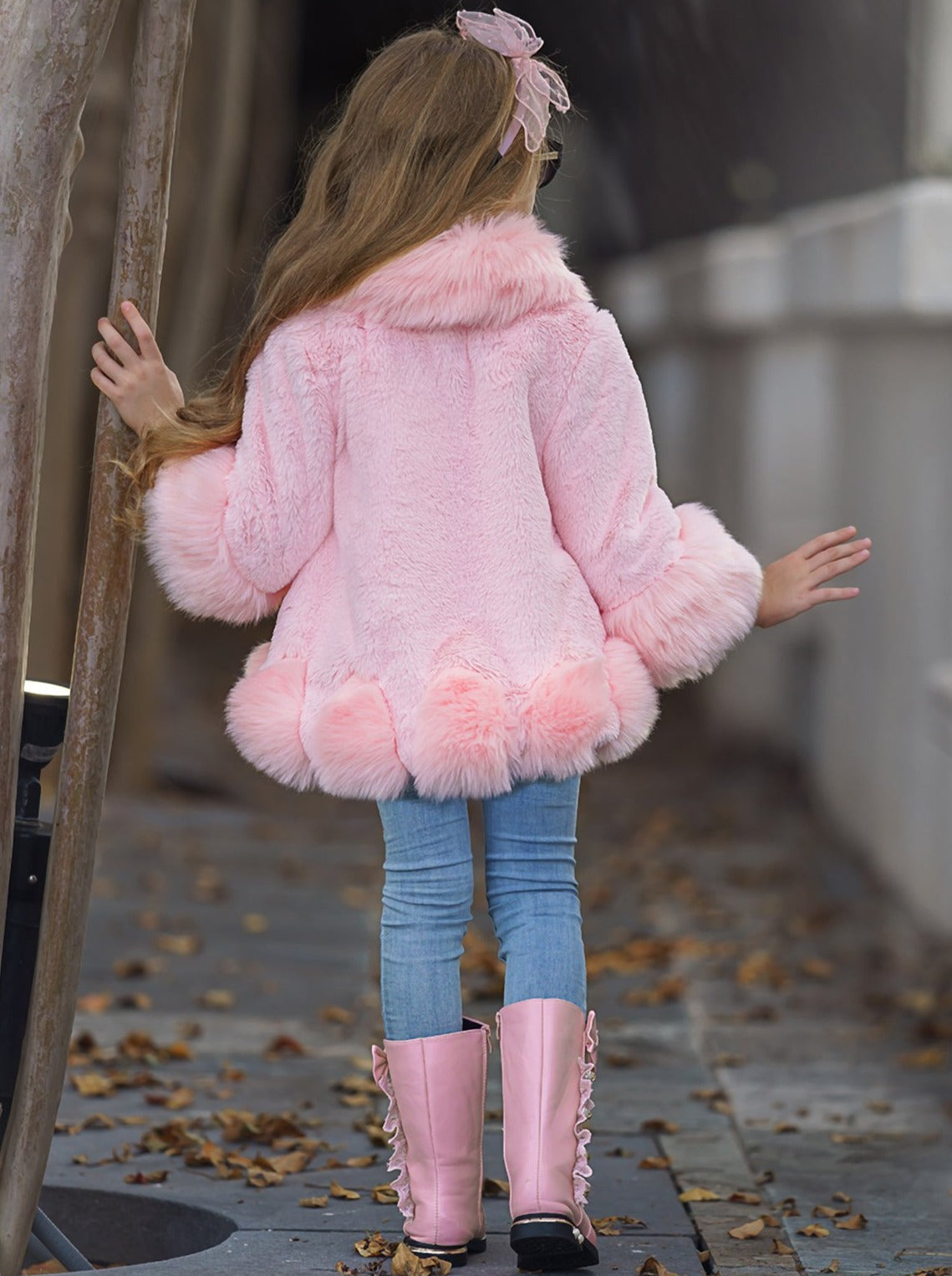 Girls Medium Long Faux Fur Coat 9Mon-7Y  Pink
