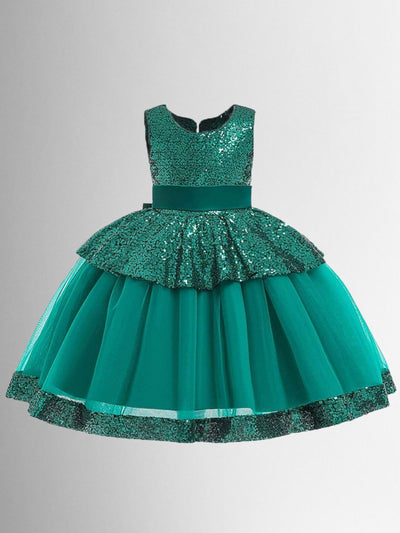 Girls Formal Easter Dress | Sleeveless Sequin Embellished Peplum Dress