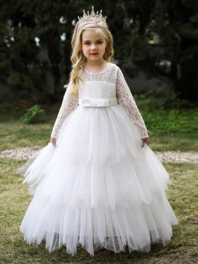 Mia Belle Girls Tiered Tulle Gown | Girls Communion Dresses