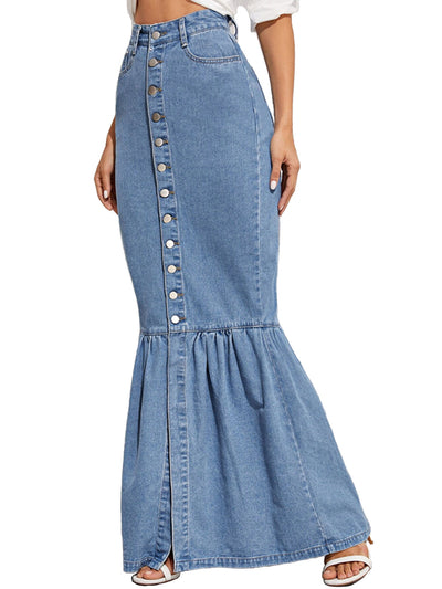 Women's Fishtail Denim Maxi Skirt