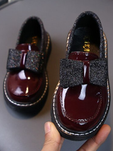 Shoes By Liv & Mia | Girls Glitter Bow Patent Vegan Leather Loafers