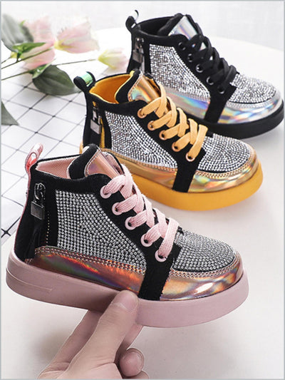 Girls Sneaking Around Rhinestone High Top Sneakers By Liv and Mia