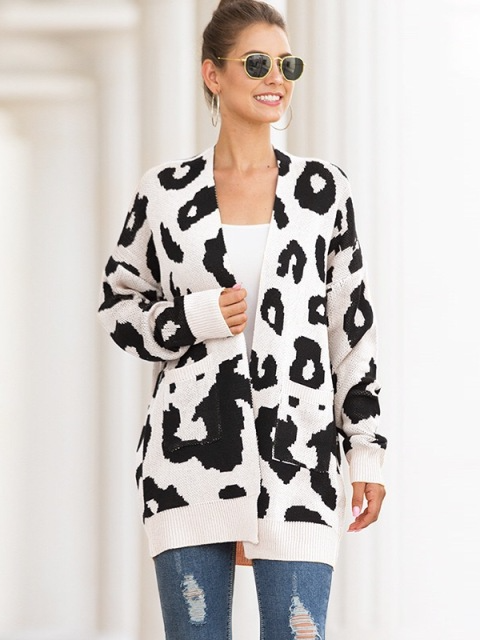 Women's Lady Leopard Knitwear Cardigan White