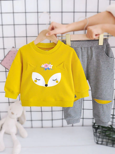 Baby Foxy Fall Flower Sweater and Pants Set Yellow