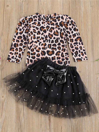Girls Spring Outfits | Leopard Print Top & Pearled Tutu Skirt Set