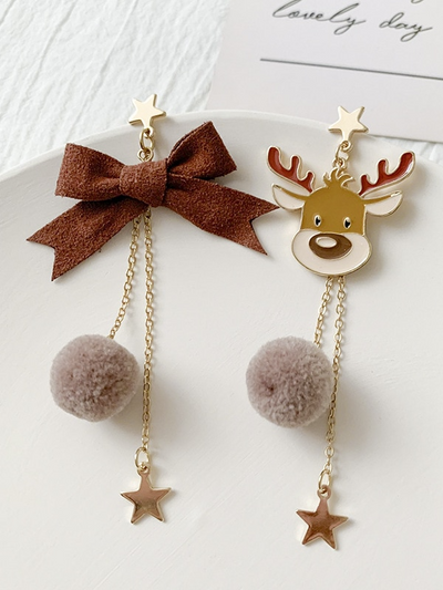 Children's Christmas Jewelry | Girls Cute Reindeer Star Drop Earrings