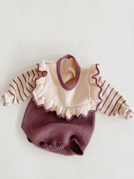 Baby Little Miss Sassy Stripes Onesie Sweater - Purple