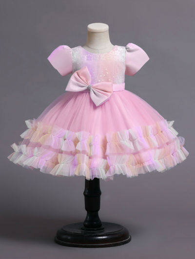 Girls Formal Dresses | Pastel Rainbow Bow Tulle Princess Dress