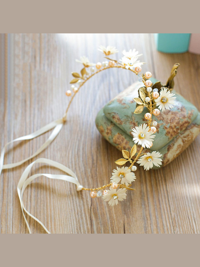 Flower Goddess Gold Ribbon Headband