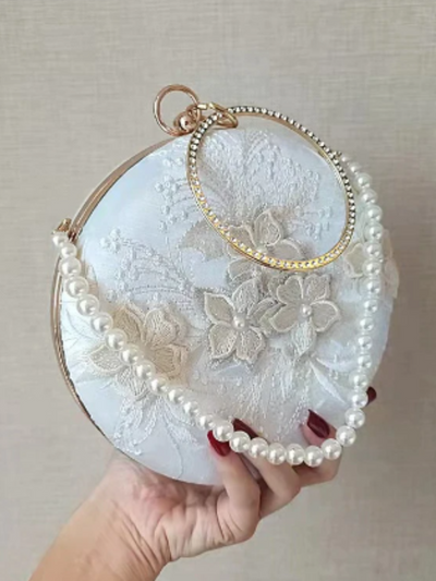 Girls Formal Accessories | Vintage White Floral Pearled Banquette Bag
