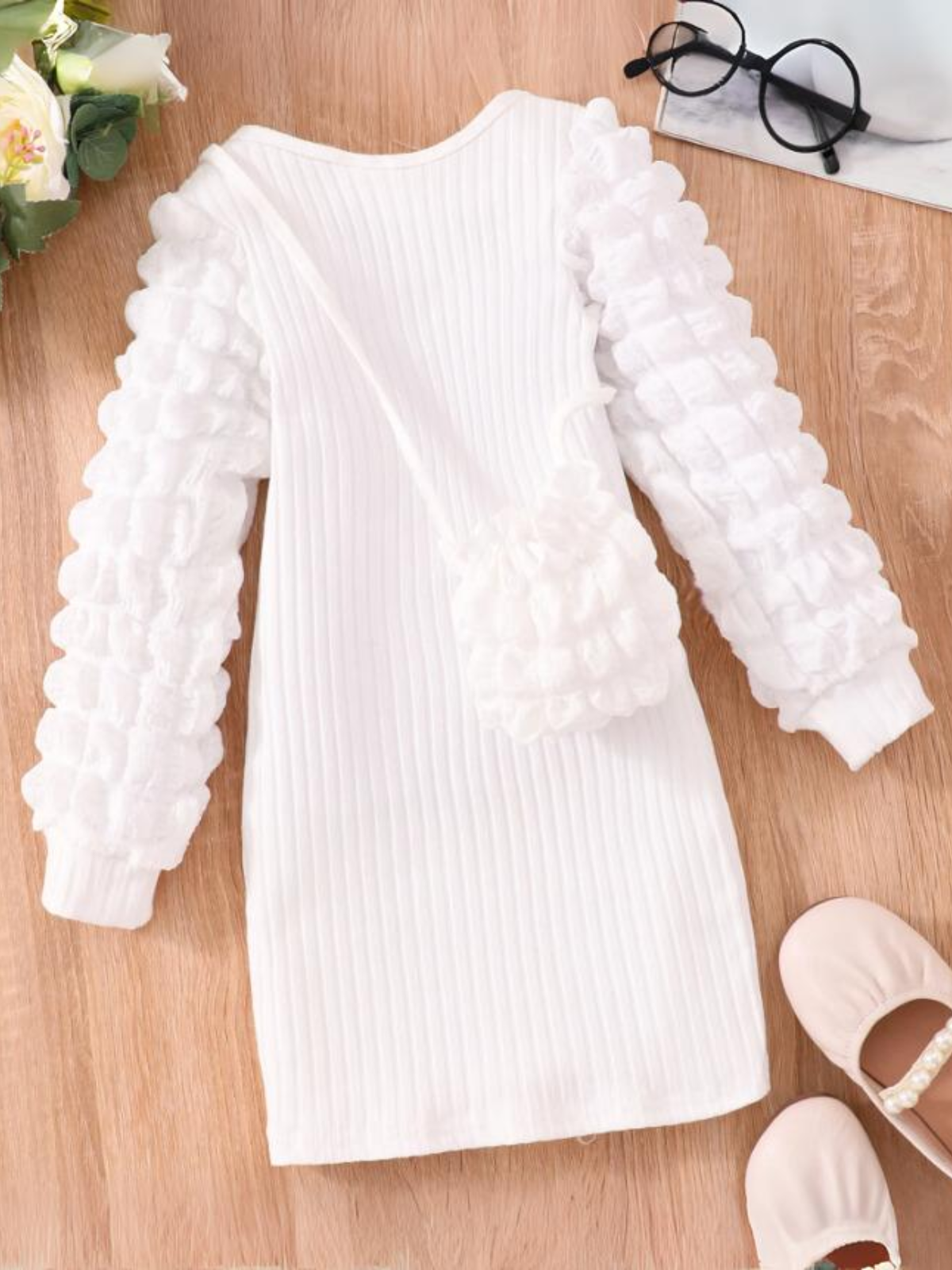 Mia Belle Girls Puff Sleeve Dress And Purse Set | Girls Winter Dresses