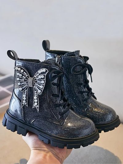 Mia Belle Girls Lace-Up Glitter Boots | Shoes By Liv & Mia