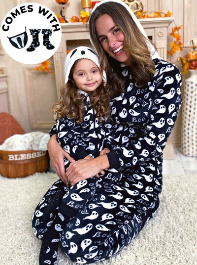 Family Halloween Ghost Hoodie Onesie Pajamas Set - Mia Belle Girls