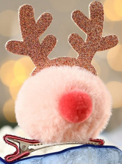 Cute Christmas Accessories | Little Girls Fuzzy Reindeer Nose Hairclip