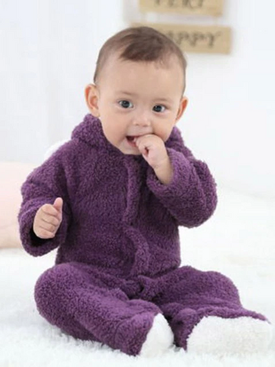 Baby Little Teddy Bear Fleece Onesie with Footies - Purple