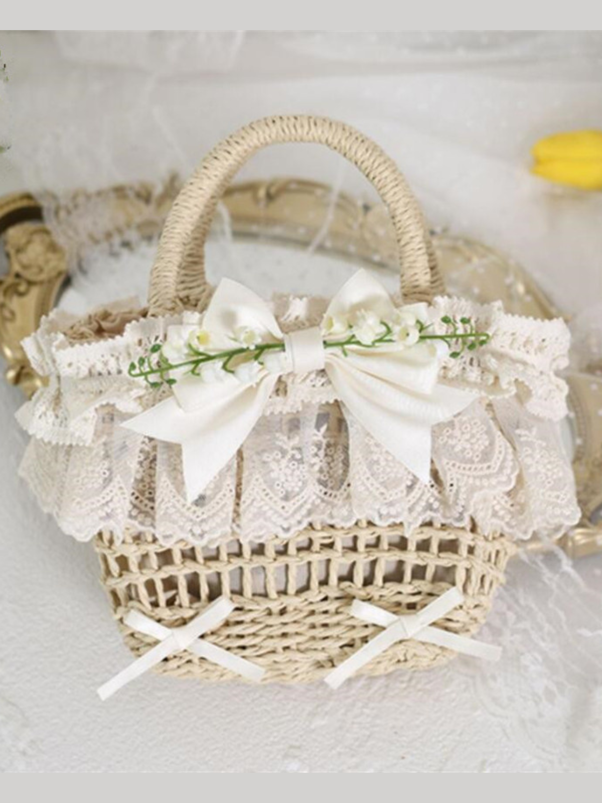 Springtime Adventure White Woven Basket Bag