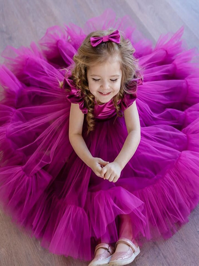 Girls Formal Dresses | Flutter Sleeve Tulle Special Occasion Dress