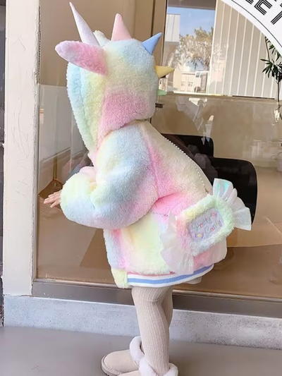 Mia Belle Girls Pastel Plush Unicorn Jacket | Girls Outerwear