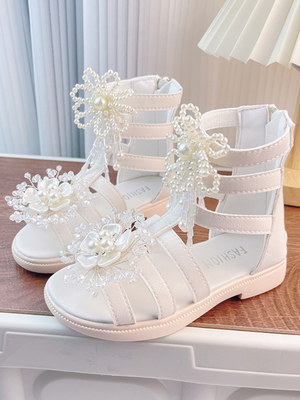 Toddler Shoes By Liv & Mia | Girls Pearled White Gladiator Sandals