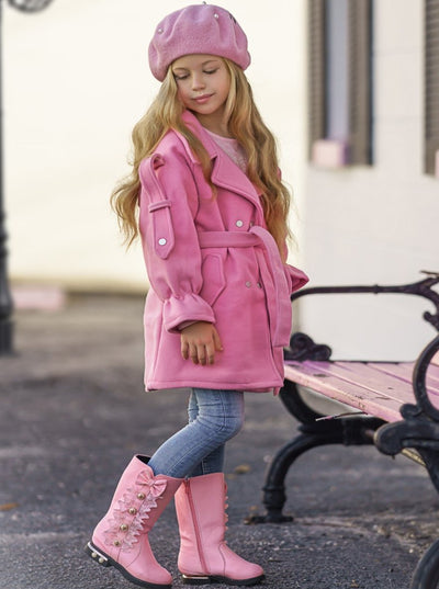Girls Lacey Bow Tie Princess Mid-Calf Boots ( 3 Color Options) - Pink / 10 - Girls Boots