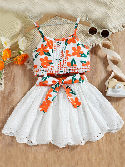 Mia Belle Girls Orange Blossom Top & Eyelet Skirt Set | Resort Wear