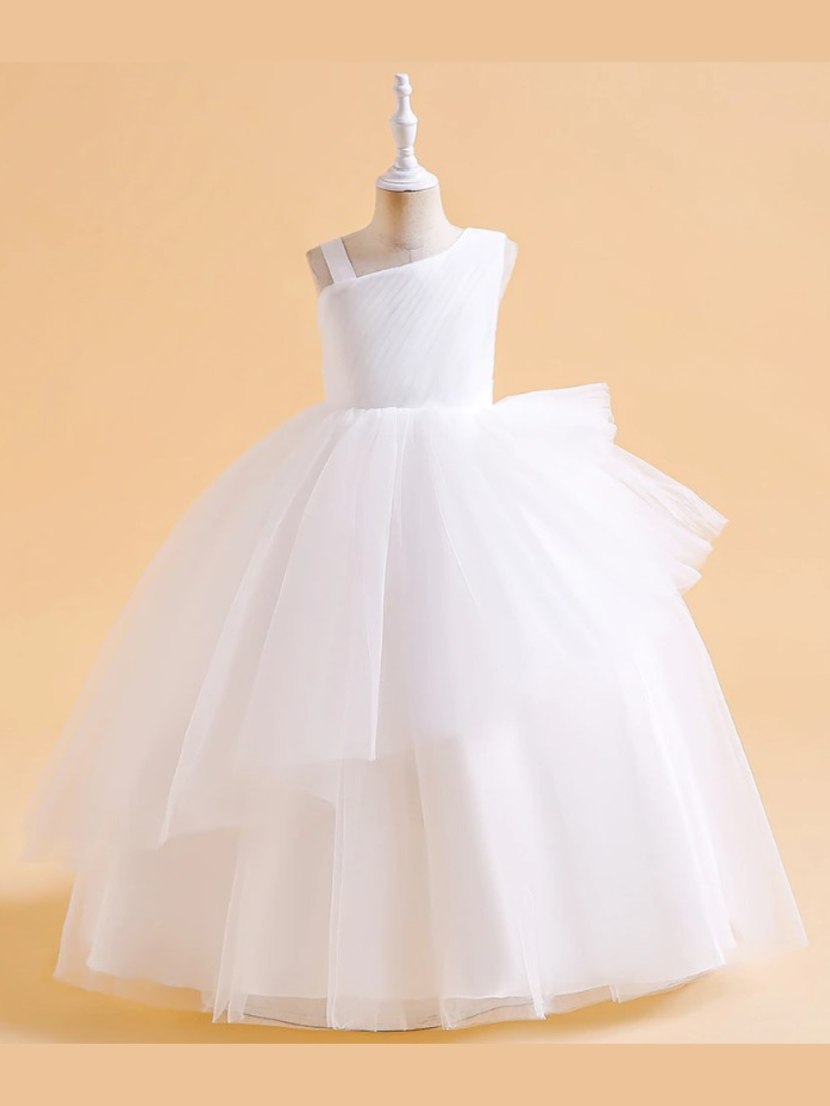 Girls Communion Dresses | White Asymmetrical Tulle Tiered Gown