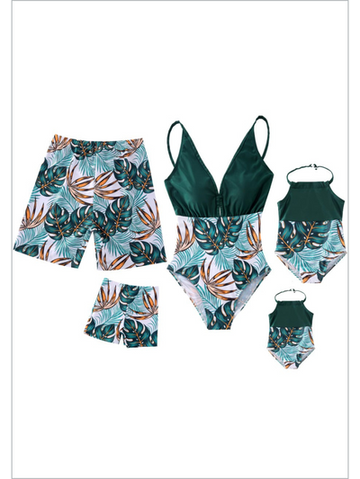 Family Swimsuits | Tropical Palms Swimsuits & Trunks | Mia Belle Girls
