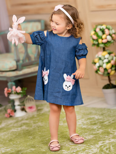Bunny Bows Cold Shoulder Chambray Dress