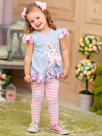 Mia Belle Girls Bunny Top and Striped Legging Set | Easter Casual Set