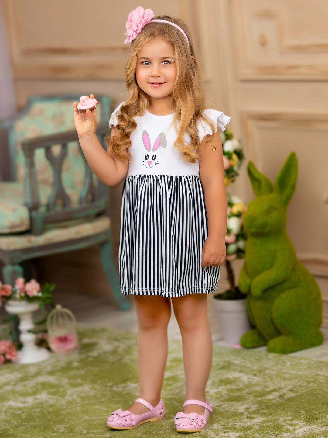 Girls Honey Bunny Striped Skirt Easter Dress - Mia Belle Girls