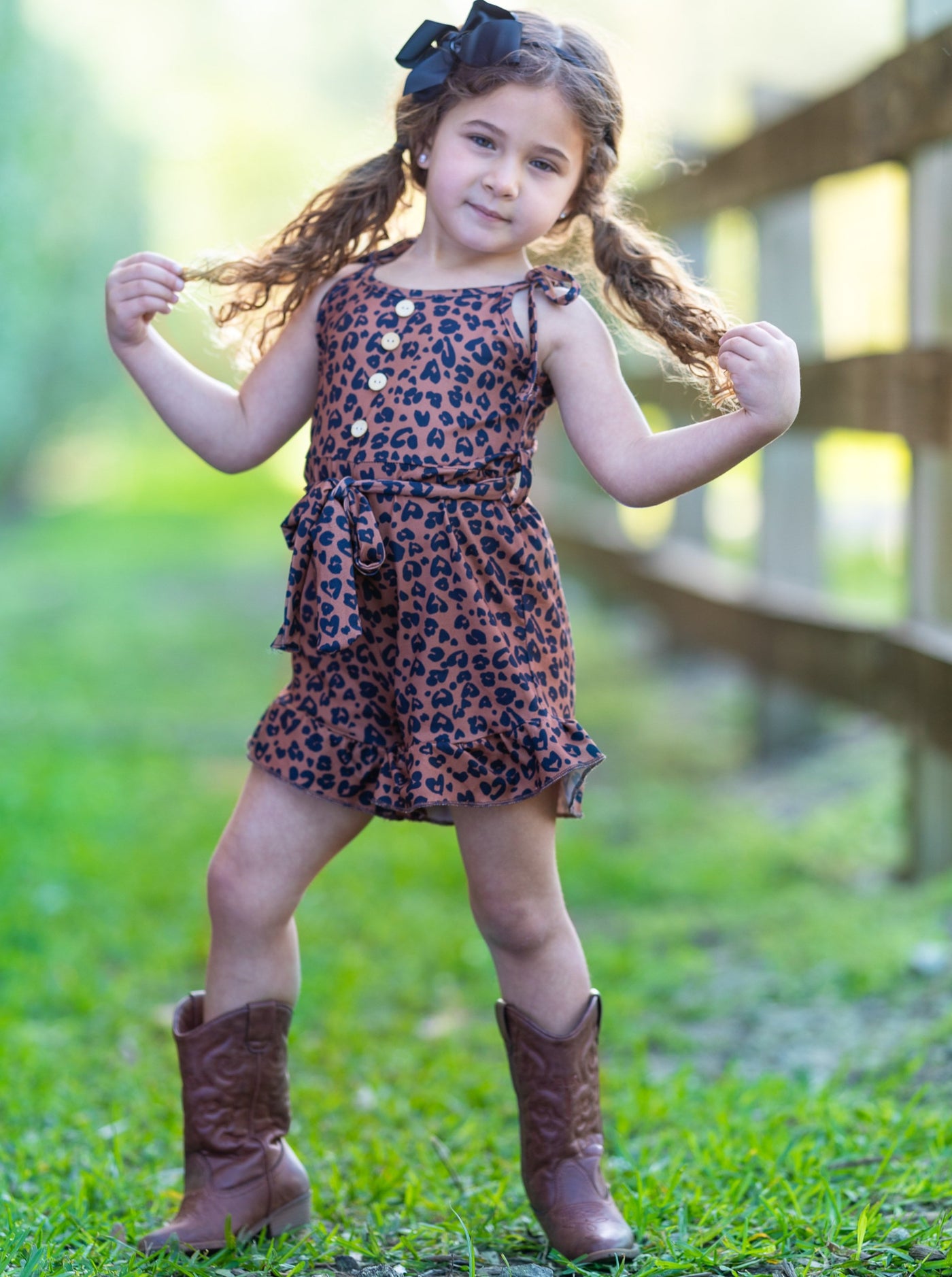 Toddler Spring Outfits | Girls Leopard Print Button Drawstring Romper