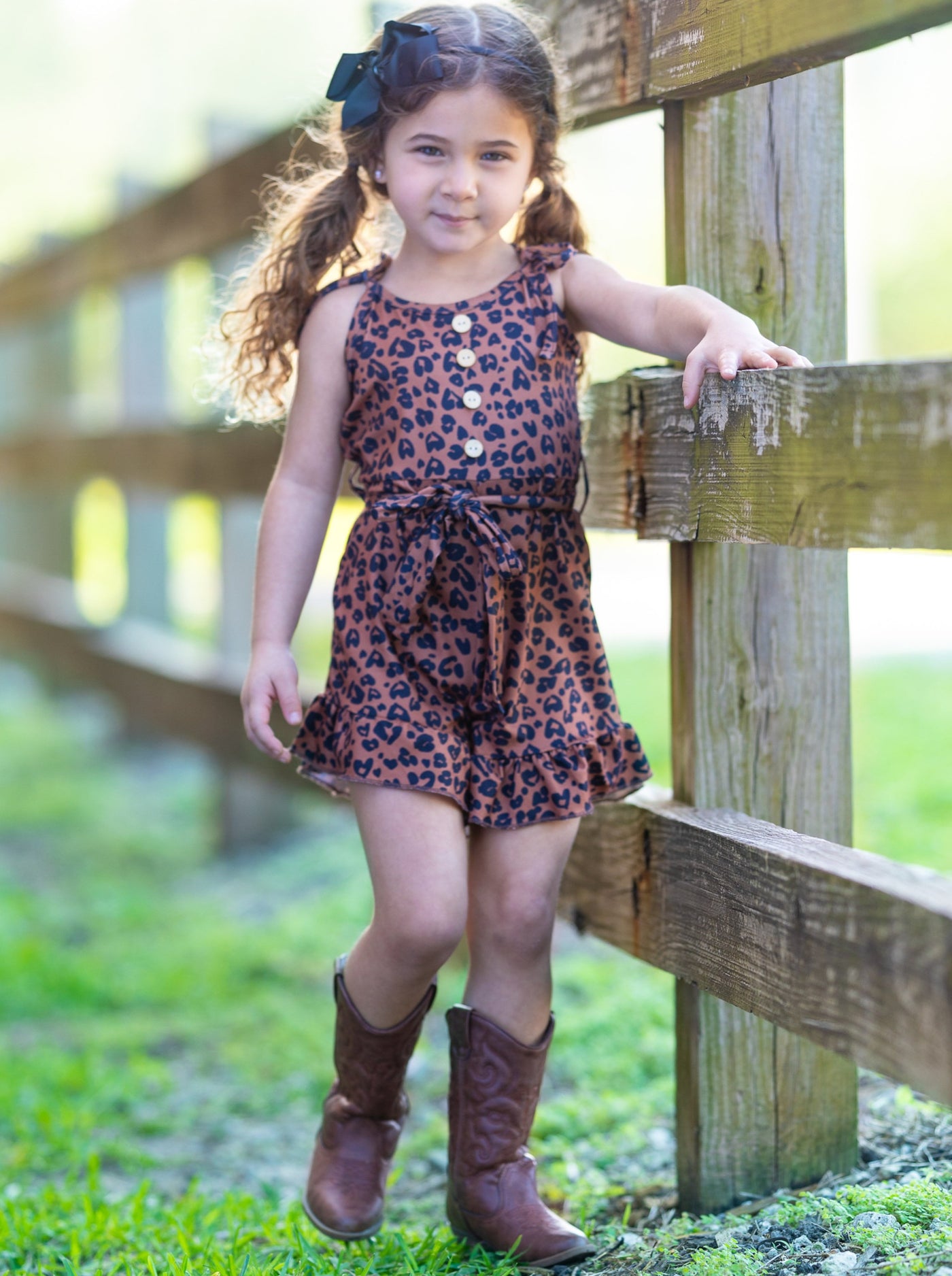 Toddler Spring Outfits | Girls Leopard Print Button Drawstring Romper