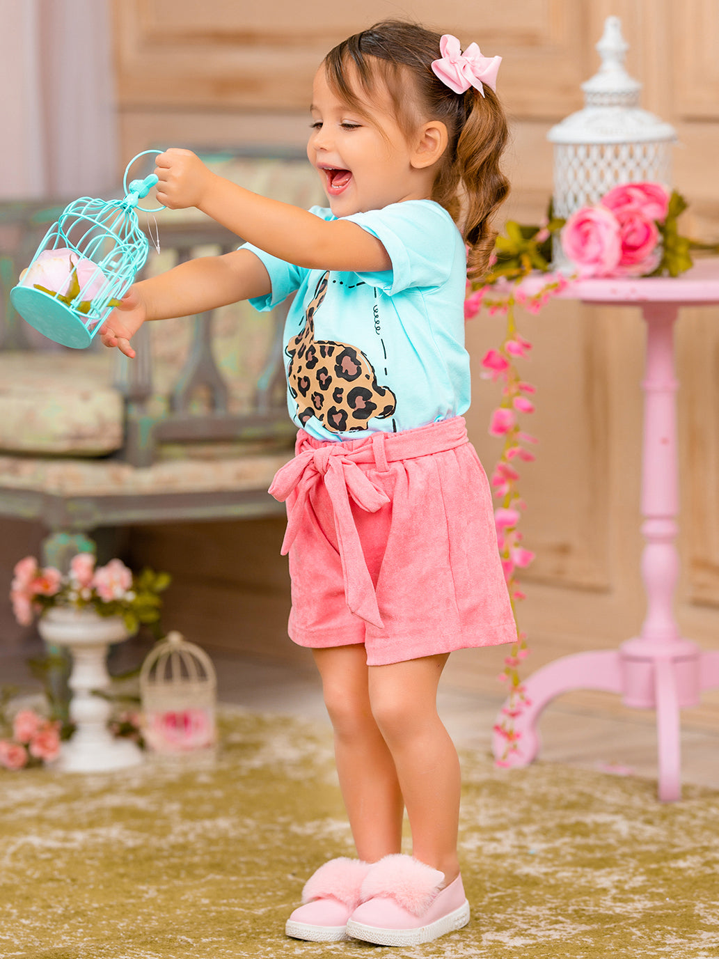 Mia Belle Girls Leopard Print Bunny Top | Easter Casual Tops